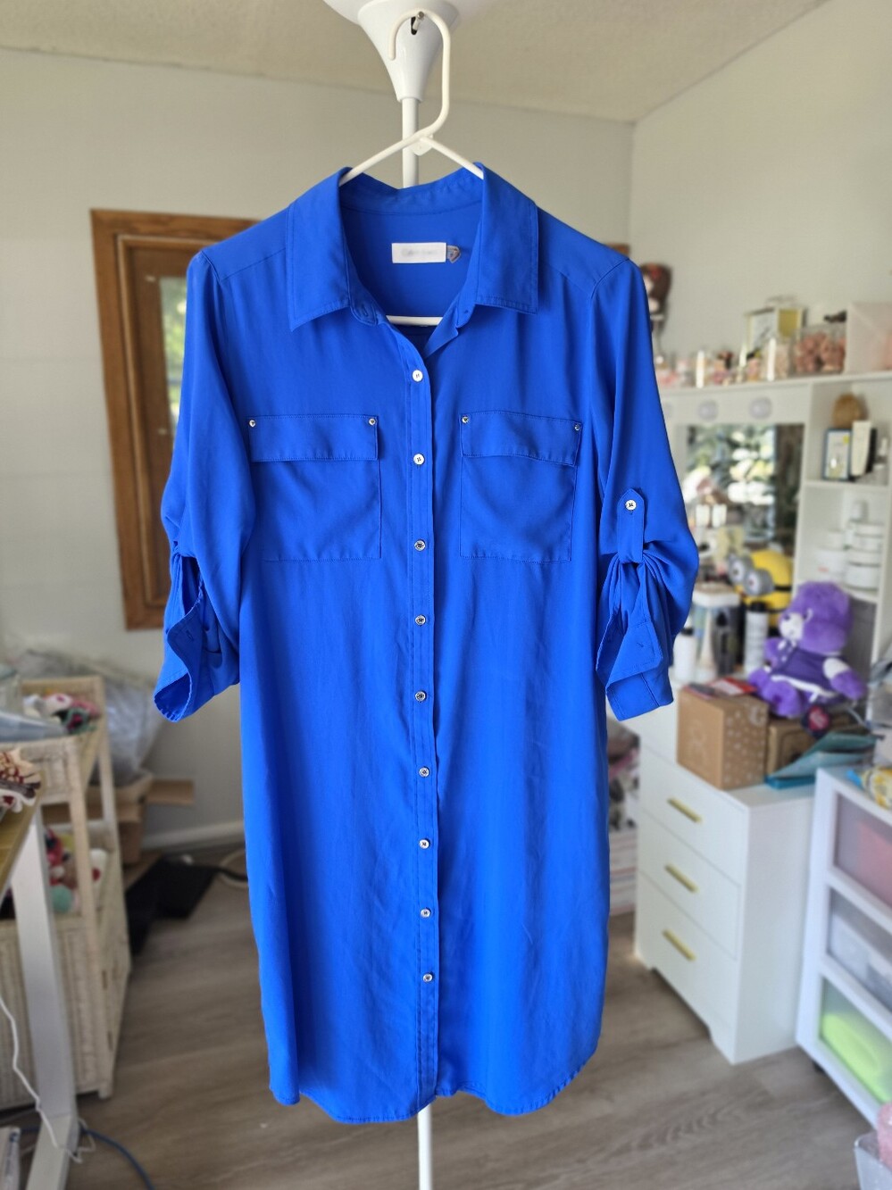 Calvin Klein Cobalt Blue Button-Front Shirt Dress